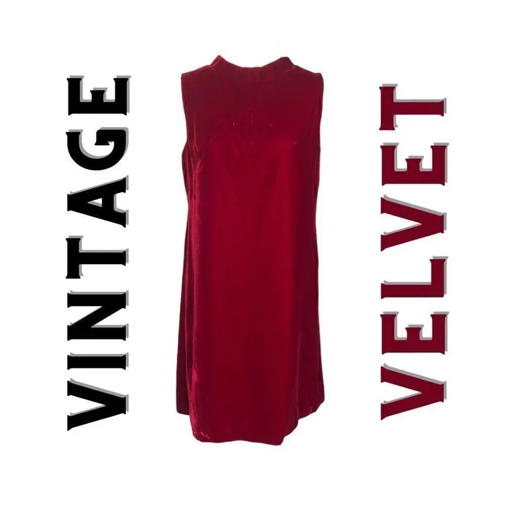 VINTAGE Red Velvet Sleeveless Shift Dress - Sz 8-10 WOW 🤩